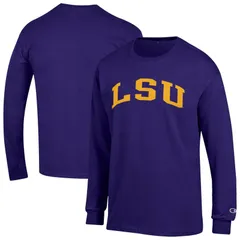 チャンピオン メンズ トップス Tシャツ Mens Champion Purple LSU Tigers Basic Arch Long Sleeve TShirt Lsu Purple パープル