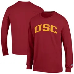 チャンピオン メンズ トップス Tシャツ Mens Champion Cardinal USC Trojans Basic Arch Long Sleeve TShirt Usc Red レッド