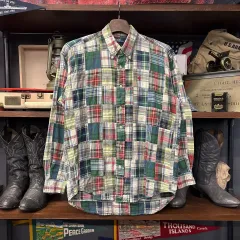 90s ポロラルフローレン ヴィンテージ マドラスチェック パッチワーク ボタンダウン シャツ N874