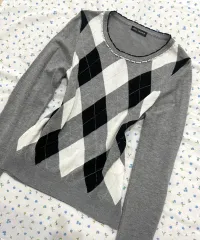 日本ブランド LIZ LISA (リズリサ) アーガイル ニット ロイヤル トップス 姫ギャル 日本5月 ヴィンテージ 日本女子スタイル ピン タフ プレ