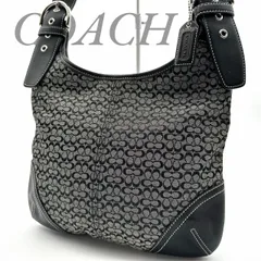 【B5050】 【美品】 COACH コーチ ショルダーバッグ ソーホー シグネチャー キャンバス レザー 斜め掛け グレー ステッチ ブラック