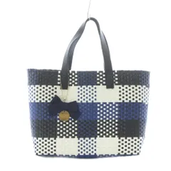 ブルーレーベルクレストブリッジ BLUE LABEL CRESTBRIDGE ビニール編み かごバッグ ラージサイズ ビニールコード チェック 青 白 ホワイト 黒 ブラック チャーム付 /RI ■OS