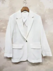 H&M 白 リネン ブレンド ジャケット