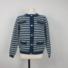 1085 アーノルド バニー ボーダー柄 パータン ブルー カーディガン