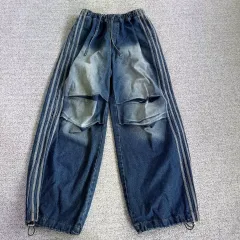 サイドライン デニム ワイドパンツ