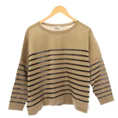 トラディショナルウェザーウェア Traditional Weatherwear カットソー 長袖 クルーネック ストレッチ バイカラー ボーダー柄 S ベージュ 黒 ブラック /BB