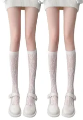 [TOMOTHY] レース 靴下 ハイソックス 白 2足セット レディース レースソックス 靴下 レディース レース ローズ ホワイト 2足 [ローズ／ホワイト2足]