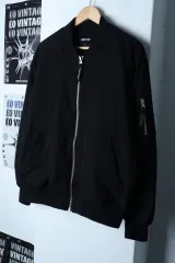 (M) シーグリSIGNIFICANT ジップアップ ウィンドブレーカー アウター ジャケット パイロットジャンパー MA1 ブラック-17960