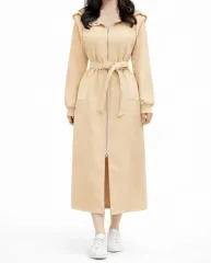 フロント フルジップアップ ウエスト紐 フード コート型 ワンピース