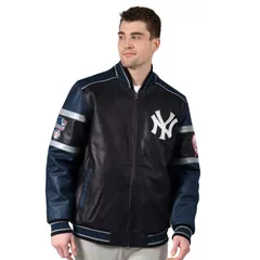 カール バンクス メンズ アウター ジャケット・ブルゾン レザー Mens GIII Sports by Carl Banks Black New York Yankees Leather Varsiのサムネイル