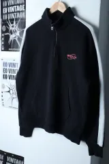 (M-XL) WHO.A.U フーアーユー スウェットTシャツ スモールロゴ ハーフジップ ブラック-1736C