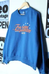 (L-XL) イーストクンスト スウェット Tシャツ ブルー ビックロゴ オールドスクール-17828