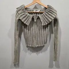 ZARA(ザラ) ビック襟 リーブ ニット ジップアップ カーディガン (新品)