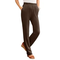 ロアマンズ レディース ボトムス カジュアルパンツ ストレート プラスサイズ プチ ニット Roamans Womens Plusize Petite Plusize Straight Leg Soft Knit Pull On Pant Chocolate