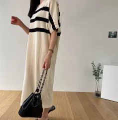 ブラック ストライプ ニット ロング ONE PIECE