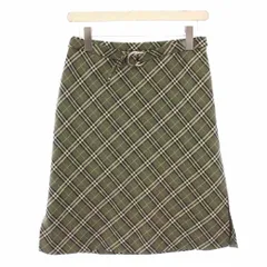 バーバリーブルーレーベル BURBERRY BLUE LABEL フレアスカート ひざ丈 ベルト ウール チェック柄 38 カーキ /BB