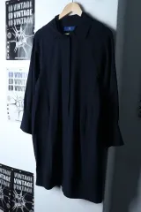 W(S-M) KUHOKUHO ロング ワンピースONE PIECE ナイロン ネイビー ロング silk-174B8