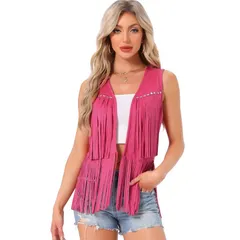 アレグラ ケー レディース アウター ニット・セーター ベスト スエード カーディガン フリンジ ALLEGRA K Womens Fringe Vest Open Front Outfits Faux Suede Tassel Cardigan Hot Pi