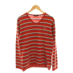 バーバリーブラックレーベル BURBERRY BLACK LABEL ニット セーター 長袖 ボーダー Vネック 2 赤 レッドオレンジ /YM