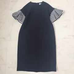 BORDERS at BALCONY　ボーダーズアットバルコニー　ラッフルスリーブドレス　紺色　36　ワンピース　フォーマルのサムネイル