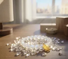 【月の守護と感情安定】ムーンストーン 天然石ブレスレット・浄化水晶・金の亀 3点セット