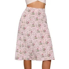 アレグラ ケー レディース ボトムスカート A ライン プリント ミディ ALLEGRA K Womens Peasant Elastic Waist ALine Leave Print Midi Skirt Pink Flower ピンク