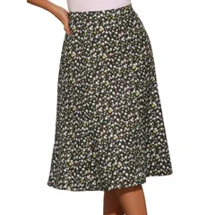 アレグラ ケー レディース ボトムスカート A ライン プリント ミディ ALLEGRA K Womens Peasant Elastic Waist ALine Leave Print Midi Skirt Floral Black White ホワイト