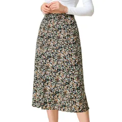 アレグラ ケー レディース ボトムスカート A ライン プリント ミディ ALLEGRA K Womens Peasant Elastic Waist ALine Leave Print Midi Skirt Blue Brown ブルー