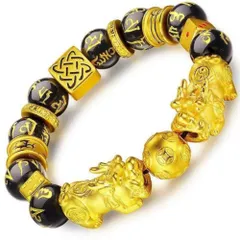 【即日発送】金運 黒曜石 財運をもたらす神獣の力をあなたに 運気 ブレスレット 風水 上昇 ひきゅう 貔貅