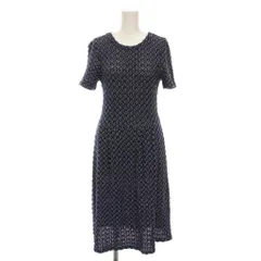 アニエスベー agnes b. ニット ワンピース ロング 総柄 半袖 2 紺 青 /YM