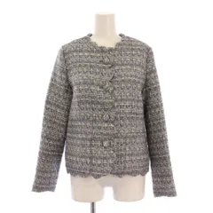 チェスティ Chesty ノーカラージャケット アウター ショート丈 ツイード ウール混 0 青 ブルー /BB