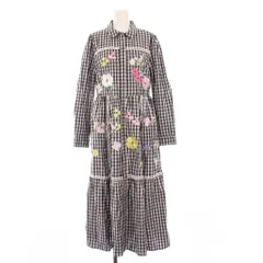 チェスティ Chesty シャツワンピース 長袖 ロング チェック 花刺繍 1 白 黒 22C504 /KH