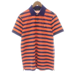 ポロゴルフ ラルフローレン POLO GOLF RALPH LAUREN ポロシャツ カットソー 鹿の子 半袖 ボーダー柄 刺繍 M オレンジ 紫 パープル 781637955002 /KU