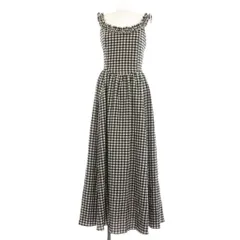 スナイデル SNIDEL 25SS ノースリーブワンピース ロング マキシ 1 黒 ブラック 白 ホワイト チェック フリル SWFO252181 /YM