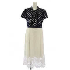 チェスティ Chesty ワンピース ロング 半袖 切替 ドット レース 1 白 ネイビー /BM