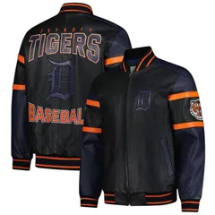 カール バンクス メンズ アウター ジャケット・ブルゾン レザー Mens GIII Sports by Carl Banks Black Detroitigers FullZip Leather Vのサムネイル
