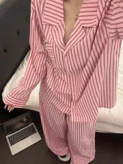 ピンク ストライプ レディース パジャマ セット