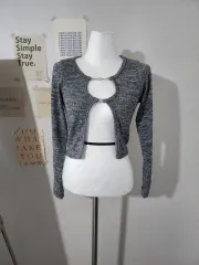 クロップド バックル ニット カーディガン グレー 新品
