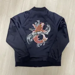 H&M ジップアップ 刺繍 ブルゾン ネイビー L