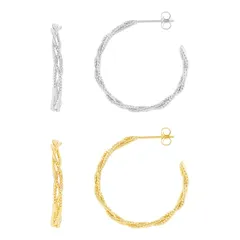 プリムローズ レディース アクセサリー ピアス・イヤリング PRIMROSE Fine Silver 18k Gold FlashPlated Textured Twist CHoop Earrings Duo Setwo Tone ゴールド