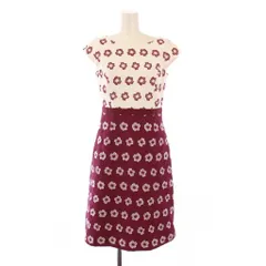 トッカ TOCCA ワンピース ひざ丈 半袖 クルーネック バイカラー 刺繍 花柄 0 紫 パープル 白 ホワイト /BB