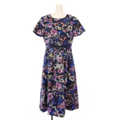 ローズティアラ Rose Tiara フレアワンピース ミモレ ロング 半袖 クルーネック 花柄 38 紺 ネイビー 紫 パープル タグ付き /BB