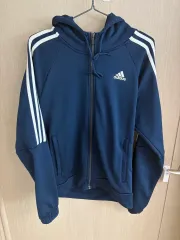 アディダス 3本線 トレーナー フードジップアップ ネイビー L