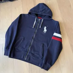 ポロラルフローレン ビックポニー ストライプ ジップアップフーディー ネイビー