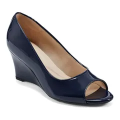 イージースピリット レディース シューズ パンプス ヒール Easy Spirit Coleen Womens Peep Toe Sculpted Wedge Pump Heels Navy ネイビーのサムネイル