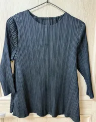 ノーブランド ブラック 7分 プリーツブラウス