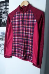 W(M) 永遠Outdoor 長袖Tシャツ 機能性 ハーフジップ タータンチェック ピンク-1796A