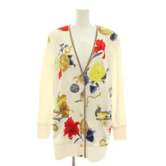 レオナール LEONARD ファッション FASHION カーディガン Vネック 長袖 スカーフ柄 宝石柄 花柄 M 白 ホワイト 青 ブルー 0379118 /YT