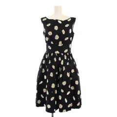 ケイトスペード KATE SPADE フレアワンピース ひざ丈 ノースリーブ クルーネック 花柄 0 黒 ブラック /BB