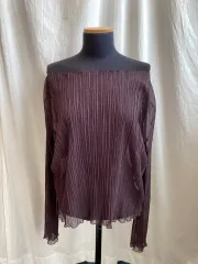 パープルブラウン シースルー プリーツトップス (L-XL)